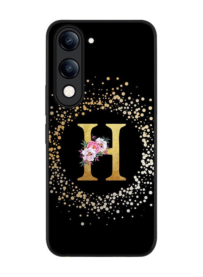 For vivo Y04 / Y29t 5G Case,Slim fit Camera Protection, Shockproof Thin Phone cover  - Custom Monogram Floral - H ( Black )